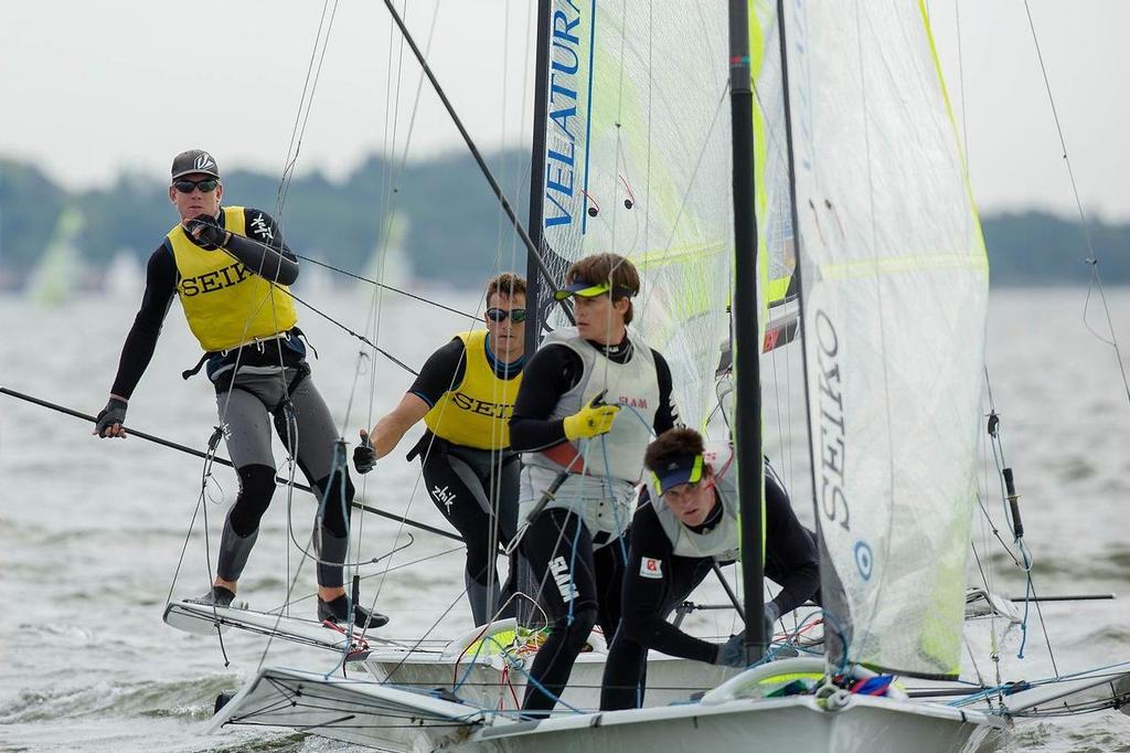 Burling works out whether to go to the left, right or over the top - 2014 49er and 49erFX European Championships - Day 5 © Mick Anderson / Sailingpix.dk http://sailingpix.photoshelter.com/